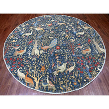 Load image into Gallery viewer, 9&#39;6&quot;x9&#39;6&quot; Aegean Blue, Hand Knotted, Afghan Peshawar with Birds of Paradise Design, Soft and Velvety Wool, Natural Dyes, Round, Oriental Rug FWR121398