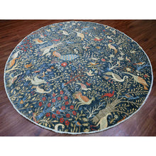 Load image into Gallery viewer, 9&#39;6&quot;x9&#39;6&quot; Aegean Blue, Hand Knotted, Afghan Peshawar with Birds of Paradise Design, Soft and Velvety Wool, Natural Dyes, Round, Oriental Rug FWR121398