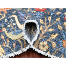 Load image into Gallery viewer, 9&#39;6&quot;x9&#39;6&quot; Aegean Blue, Hand Knotted, Afghan Peshawar with Birds of Paradise Design, Soft and Velvety Wool, Natural Dyes, Round, Oriental Rug FWR121398