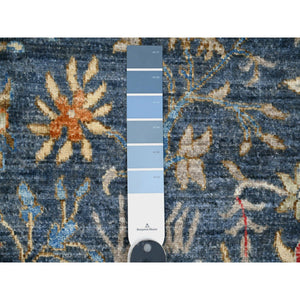 9'6"x9'6" Aegean Blue, Hand Knotted, Afghan Peshawar with Birds of Paradise Design, Soft and Velvety Wool, Natural Dyes, Round, Oriental Rug FWR121398