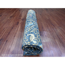 Load image into Gallery viewer, 9&#39;6&quot;x9&#39;6&quot; Aegean Blue, Hand Knotted, Afghan Peshawar with Birds of Paradise Design, Soft and Velvety Wool, Natural Dyes, Round, Oriental Rug FWR121398
