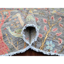 Load image into Gallery viewer, 9&#39;9&quot;x9&#39;9&quot; Spanish Gray, Afghan Peshawar with Birds of Paradise Design, Hand Knotted, Soft Wool, Natural Dyes, Round, Oriental Rug FWR121404
