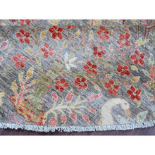 Load image into Gallery viewer, 9&#39;9&quot;x9&#39;9&quot; Spanish Gray, Afghan Peshawar with Birds of Paradise Design, Hand Knotted, Soft Wool, Natural Dyes, Round, Oriental Rug FWR121404
