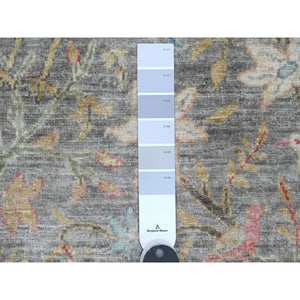 9'9"x9'9" Spanish Gray, Afghan Peshawar with Birds of Paradise Design, Hand Knotted, Soft Wool, Natural Dyes, Round, Oriental Rug FWR121404