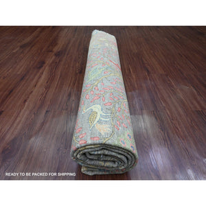 9'9"x9'9" Spanish Gray, Afghan Peshawar with Birds of Paradise Design, Hand Knotted, Soft Wool, Natural Dyes, Round, Oriental Rug FWR121404