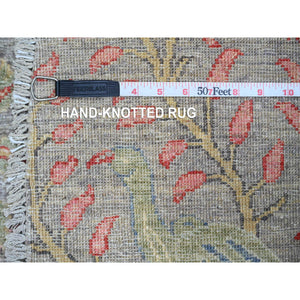 9'9"x9'9" Spanish Gray, Afghan Peshawar with Birds of Paradise Design, Hand Knotted, Soft Wool, Natural Dyes, Round, Oriental Rug FWR121404