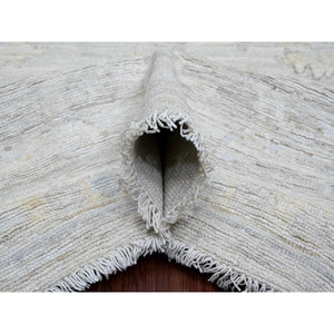 8'9"x12'7" Pastel Gray, Hand Knotted, Afghan Angora Oushak With Faded Leaf Design, Vegetable Dyes, 100% Wool, Oriental Rug FWR121416