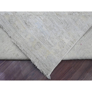 8'9"x12'7" Pastel Gray, Hand Knotted, Afghan Angora Oushak With Faded Leaf Design, Vegetable Dyes, 100% Wool, Oriental Rug FWR121416