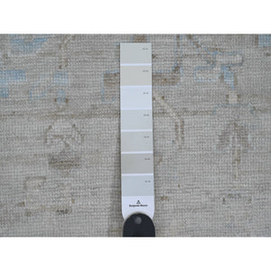 8'9"x12'7" Pastel Gray, Hand Knotted, Afghan Angora Oushak With Faded Leaf Design, Vegetable Dyes, 100% Wool, Oriental Rug FWR121416