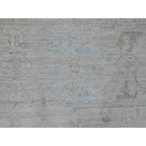 8'9"x12'7" Pastel Gray, Hand Knotted, Afghan Angora Oushak With Faded Leaf Design, Vegetable Dyes, 100% Wool, Oriental Rug FWR121416