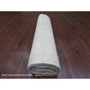 8'9"x12'7" Pastel Gray, Hand Knotted, Afghan Angora Oushak With Faded Leaf Design, Vegetable Dyes, 100% Wool, Oriental Rug FWR121416