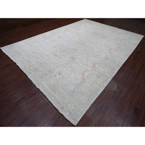 9'7"x13'6" Chiffon White, Afghan Angora Oushak With All Over Vines Design, Natural Dyes, 100% Wool, Hand Knotted, Oriental Rug FWR121428