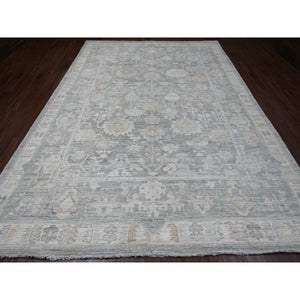 9'x12'6"nickel Gray, Afghan Angora Oushak With All Over Leaf Design, Vegetable Dyes, 100% Wool, Hand Knotted, Oriental Rug FWR121440