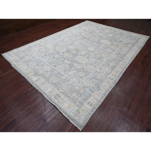 9'x12'6"nickel Gray, Afghan Angora Oushak With All Over Leaf Design, Vegetable Dyes, 100% Wool, Hand Knotted, Oriental Rug FWR121440