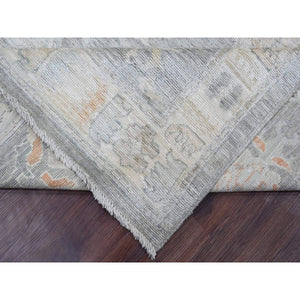 9'x12'6"nickel Gray, Afghan Angora Oushak With All Over Leaf Design, Vegetable Dyes, 100% Wool, Hand Knotted, Oriental Rug FWR121440