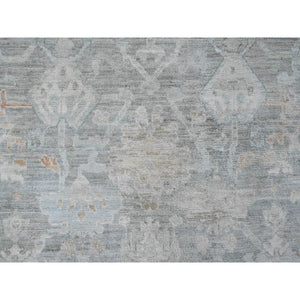 9'x12'6"nickel Gray, Afghan Angora Oushak With All Over Leaf Design, Vegetable Dyes, 100% Wool, Hand Knotted, Oriental Rug FWR121440