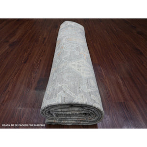 9'x12'6"nickel Gray, Afghan Angora Oushak With All Over Leaf Design, Vegetable Dyes, 100% Wool, Hand Knotted, Oriental Rug FWR121440