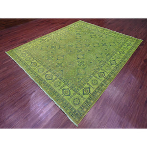 8'x9'8" Pear Green, Overdyed Kazak With All Over Geometric Design, Hand Knotted, 100% Wool, Oriental Rug FWR121476