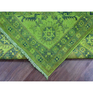 8'x9'8" Pear Green, Overdyed Kazak With All Over Geometric Design, Hand Knotted, 100% Wool, Oriental Rug FWR121476