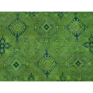 8'x9'8" Pear Green, Overdyed Kazak With All Over Geometric Design, Hand Knotted, 100% Wool, Oriental Rug FWR121476