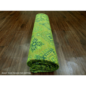 8'x9'8" Pear Green, Overdyed Kazak With All Over Geometric Design, Hand Knotted, 100% Wool, Oriental Rug FWR121476
