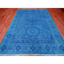 Load image into Gallery viewer, 7&#39;8&quot;x10&#39;1&quot; Bayern Blue, Hand Knotted, Overdyed Kazak With Geometric Medallion Design, 100% Wool, Oriental Rug FWR121482