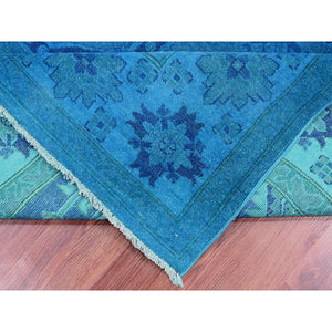 7'8"x10'1" Bayern Blue, Hand Knotted, Overdyed Kazak with Geometric Medallion Design, 100% Wool, Oriental Rug FWR121482