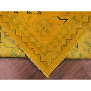8'6"x11'4" Golden Yellow, Overdyed Kazak with Geometric Design, Hand Knotted, 100% Wool, Oriental Rug FWR121488