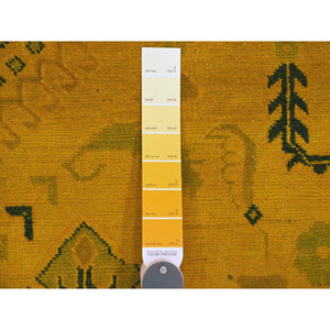 8'6"x11'4" Golden Yellow, Overdyed Kazak with Geometric Design, Hand Knotted, 100% Wool, Oriental Rug FWR121488