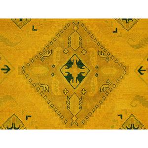 8'6"x11'4" Golden Yellow, Overdyed Kazak with Geometric Design, Hand Knotted, 100% Wool, Oriental Rug FWR121488