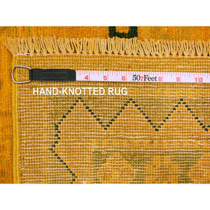 8'6"x11'4" Golden Yellow, Overdyed Kazak with Geometric Design, Hand Knotted, 100% Wool, Oriental Rug FWR121488