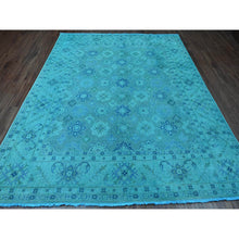 Load image into Gallery viewer, 8&#39;x9&#39;8&quot; Carolina Blue, 100% Wool, Overdyed Kazak with Geometric Leaf Design, Hand Knotted, Oriental Rug FWR121494