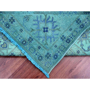 8'x9'8" Carolina Blue, 100% Wool, Overdyed Kazak with Geometric Leaf Design, Hand Knotted, Oriental Rug FWR121494