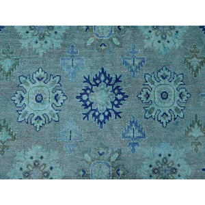 8'x9'8" Carolina Blue, 100% Wool, Overdyed Kazak with Geometric Leaf Design, Hand Knotted, Oriental Rug FWR121494