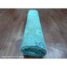 Load image into Gallery viewer, 8&#39;x9&#39;8&quot; Carolina Blue, 100% Wool, Overdyed Kazak with Geometric Leaf Design, Hand Knotted, Oriental Rug FWR121494
