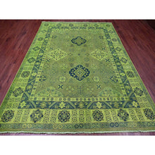 Load image into Gallery viewer, 7&#39;5&quot;x10&#39; Olive Green, Hand Knotted, Overdyed Kazak With Tribal Design, Pure Wool, Oriental Rug FWR121500