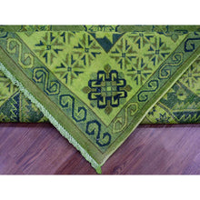 Load image into Gallery viewer, 7&#39;5&quot;x10&#39; Olive Green, Hand Knotted, Overdyed Kazak With Tribal Design, Pure Wool, Oriental Rug FWR121500