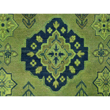 Load image into Gallery viewer, 7&#39;5&quot;x10&#39; Olive Green, Hand Knotted, Overdyed Kazak With Tribal Design, Pure Wool, Oriental Rug FWR121500