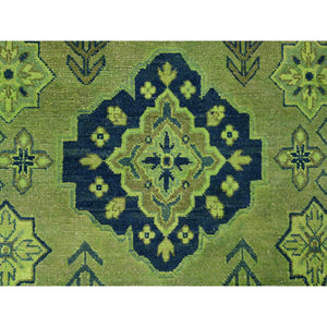 7'5"x10' Olive Green, Hand Knotted, Overdyed Kazak With Tribal Design, Pure Wool, Oriental Rug FWR121500
