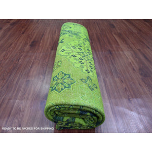 7'5"x10' Olive Green, Hand Knotted, Overdyed Kazak With Tribal Design, Pure Wool, Oriental Rug FWR121500