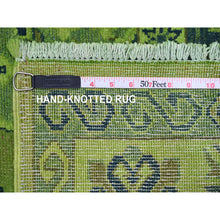 Load image into Gallery viewer, 7&#39;5&quot;x10&#39; Olive Green, Hand Knotted, Overdyed Kazak With Tribal Design, Pure Wool, Oriental Rug FWR121500