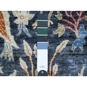 6'x6' Space Cadet Blue, Afghan Peshawar with Birds of Paradise Design, Hand Knotted, Soft Wool, Veggie Dyes, Square, Oriental Rug FWR121530