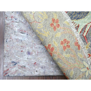5'8"x5'8" Battleship Gray, Afghan Peshawar with Birds of Paradise Design, Hand Knotted, 100% Soft Wool, Vegetable Dyes, Round, Oriental Rug FWR121542