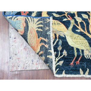4'1"x'9'9" Yale Blue, Afghan Peshawar with Birds of Paradise Design, Soft Wool, Hand Knotted, Natural Dyes, Wide Runner, Oriental Rug FWR121554