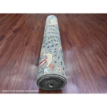 Load image into Gallery viewer, 4&#39;x16&#39;4&quot; Nevada Gray, Afghan Peshawar with Colorful Birds of Paradise Design, Hand Knotted, Soft and Vibrant Wool, Natural Dyes, XL Wide Runner, Oriental Rug FWR121566