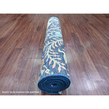 Load image into Gallery viewer, 4&#39;x15&#39;8&quot; Aegean Blue, Hand Knotted, Afghan Peshawar with Birds of Paradise Design, Soft Wool, Veggie Dyes, XL Wide Runner, Oriental Rug FWR121578
