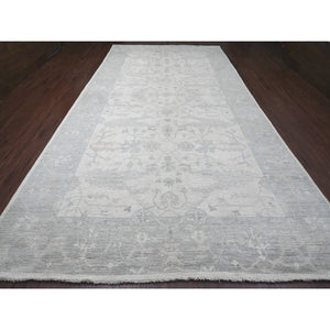 8'10"x17'4" Chiffon White, Afghan Angora Oushak with All Over Vines Design, 100% Wool, Hand Knotted, Natural Dyes, Gallery Size, Long and Narrow, Oversized, Runner, Oriental Rug FWR121584