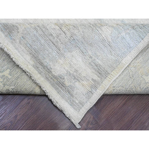 8'10"x17'4" Chiffon White, Afghan Angora Oushak with All Over Vines Design, 100% Wool, Hand Knotted, Natural Dyes, Gallery Size, Long and Narrow, Oversized, Runner, Oriental Rug FWR121584