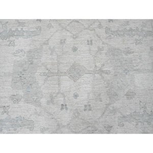 8'10"x17'4" Chiffon White, Afghan Angora Oushak with All Over Vines Design, 100% Wool, Hand Knotted, Natural Dyes, Gallery Size, Long and Narrow, Oversized, Runner, Oriental Rug FWR121584