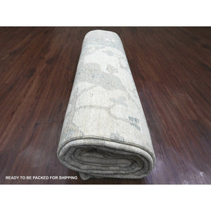 8'10"x17'4" Chiffon White, Afghan Angora Oushak with All Over Vines Design, 100% Wool, Hand Knotted, Natural Dyes, Gallery Size, Long and Narrow, Oversized, Runner, Oriental Rug FWR121584